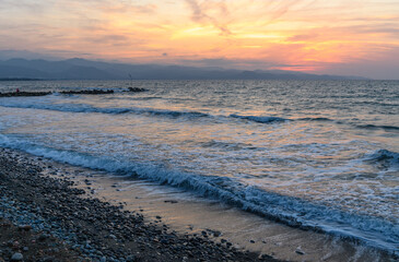 Mediterranean sunset in autumn 2023, beach in the evening 17