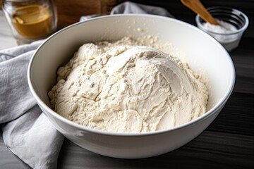 Fototapeta na wymiar freshly kneaded bread dough in a mixing bowl