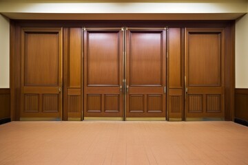 closed wooden doors of a large court room