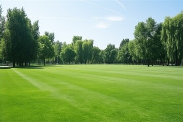 a green football field in a university ground during daylight