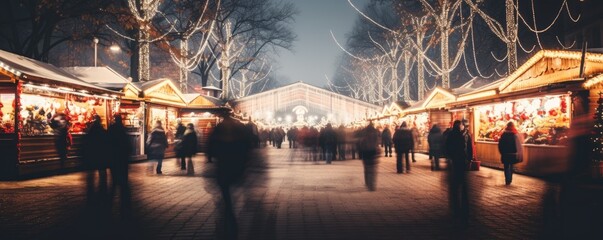 blurred background people on christmas market moving fast