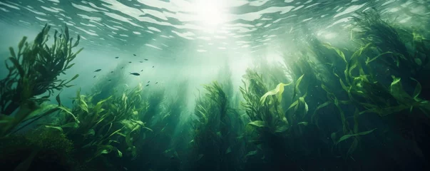 Poster seaweed underwater ocean background banner © krissikunterbunt