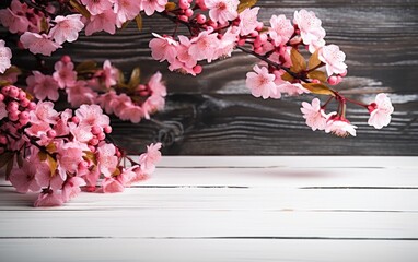 spring background. fruit flowers on wooden table