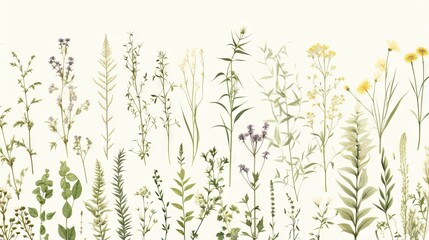  a field of wildflowers and grasses against a white background.  generative ai