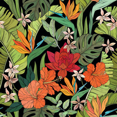 tropical pattern with various flowers - 659559409