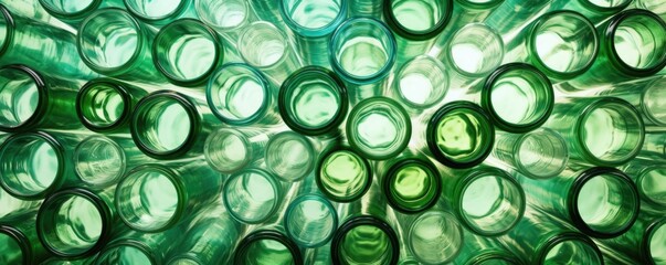 many glass bottles background close up