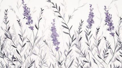  a painting of purple flowers on a white wall with a white background.  generative ai