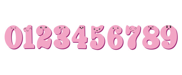 Cute numbers for children. Collection of lucky numbers in cartoon style. Educational clipart set.Beautiful element for children's birthday invitation, greeting card and cake design. Vector illustratio