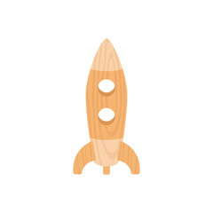 Rocket wooden toy flat style, vector illustration isolated on white