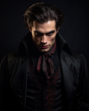 Portrait of a Man Dressed in a Vampire Outfit-Halloween Costumes