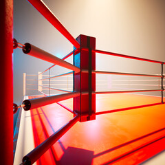 Cinematic shot showcasing boxing ring. Fighting competition and fitness
