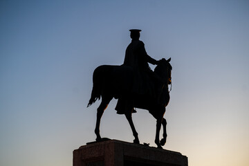 Silhouette of the Equestrian Statue of Ataturk.