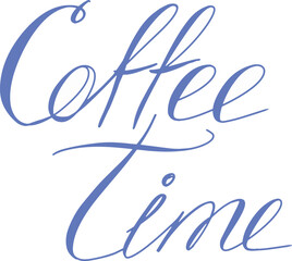 calligraphic thin coffee time lettering isolated on white background