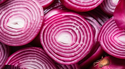 Beautiful fresh sliced red onions background trendy