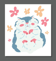 Cute hamster character among flowers cartoon flat vector illustration isolated.