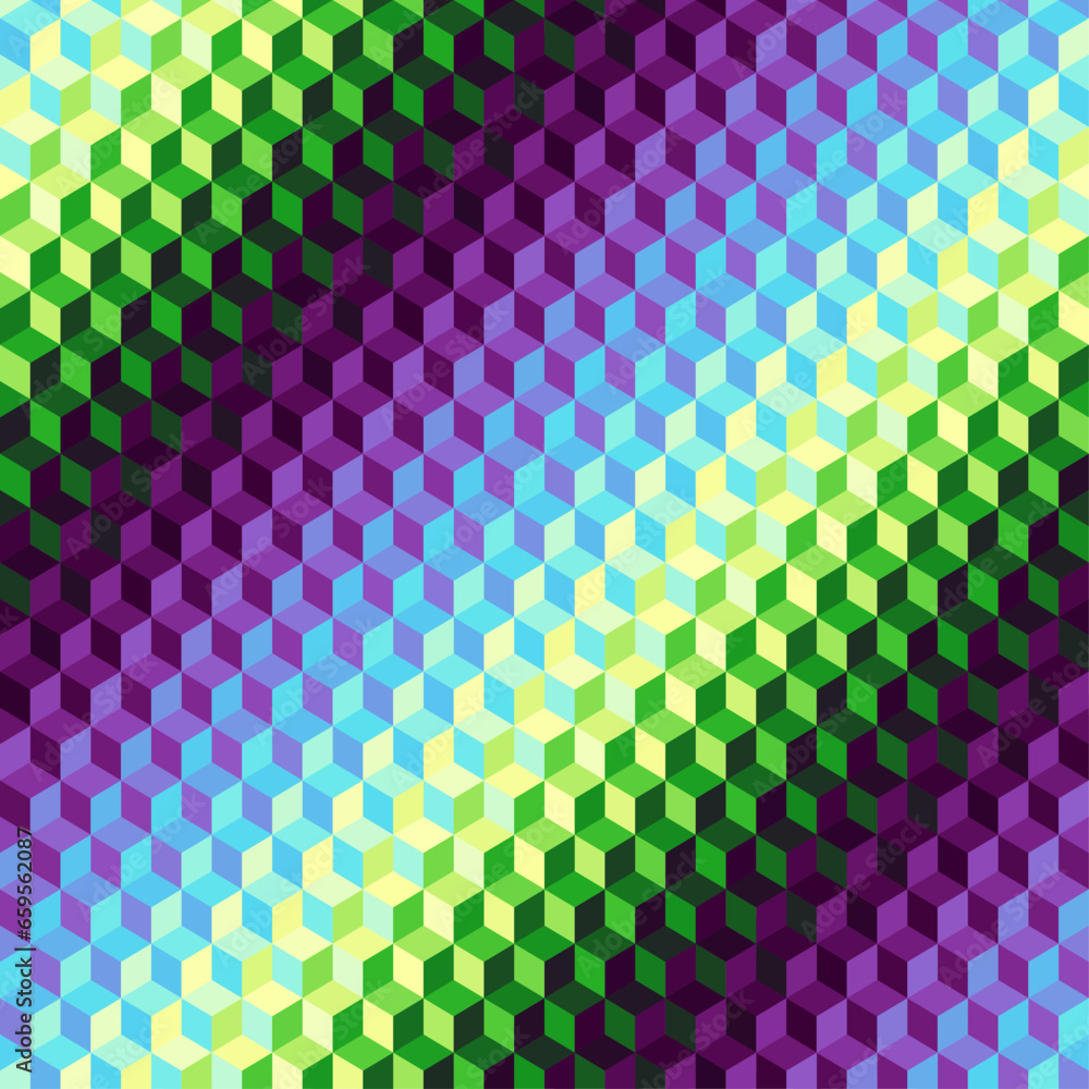 Poster geometric seamless pattern of a cubes in low poly style. cubes style diagonal gradient.