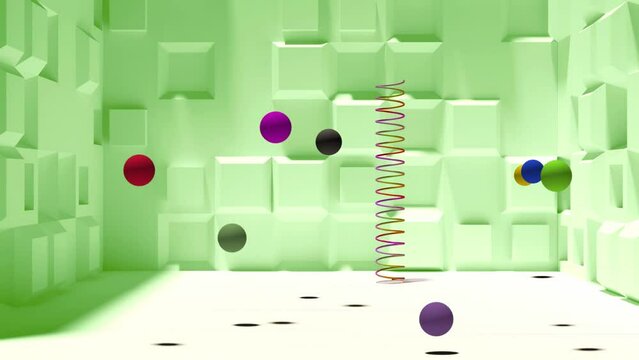 Abstract colorful space with jumping objects.