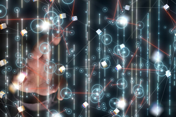 Neural network 3D illustration. Big data and cybersecurity