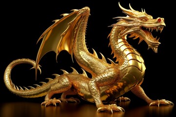 Gold dragon animal. Decorative asia. Generate Ai