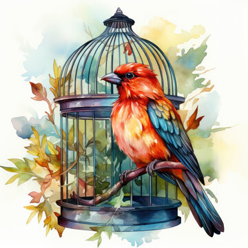 Waterco Bird Cage flower perot illustration, Generative Ai