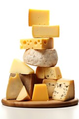 Fototapeta premium Chesse variety isolated on white background. Ai Generative