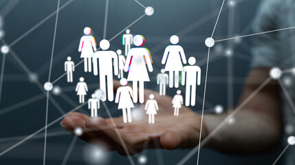 Global network. Blockchain. 3D illustration. Neural networks and artificial intelligence. Abstract