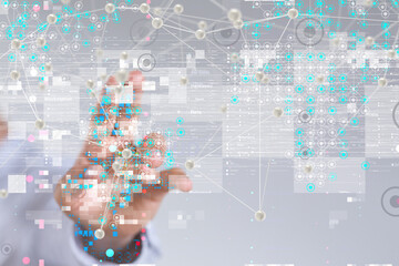 Neural network 3D illustration. Big data and cybersecurity