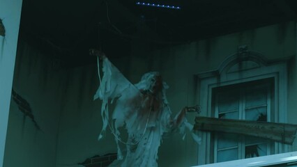 4k footage, simulation of ghost shadow in amusement park in dark night, Mystery Atmosphere. 