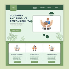 Customer and product responsibility flat landing page website template. Boars independence, human rights, risk management. Web banner with header, content and footer. Vector illustration.