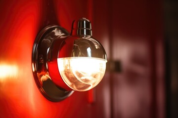 light reflecting off a metallic fire alarm