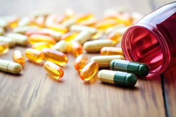 macro shot of multivitamins and mineral supplements on a table