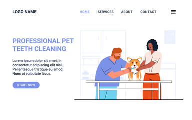 Landing page template professional Pet brush teeth. Dental Care and Hygiene domestic animals concept illustration. Flat vector illustration 