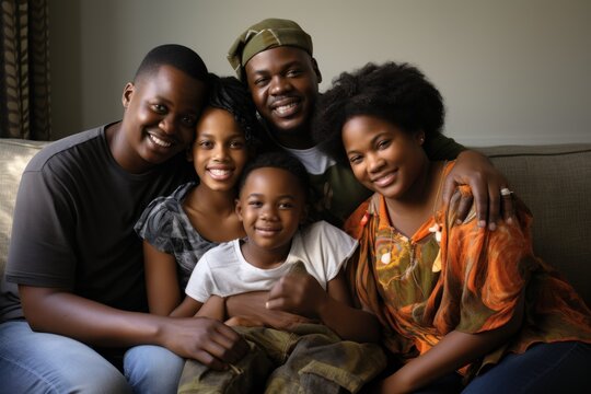 african american family portrait at home on sofa