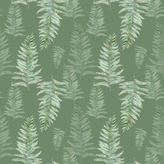  Watercolor seamless pattern with fern