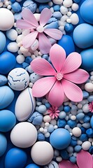 Pink Daisy on the ground full of colorful rocks