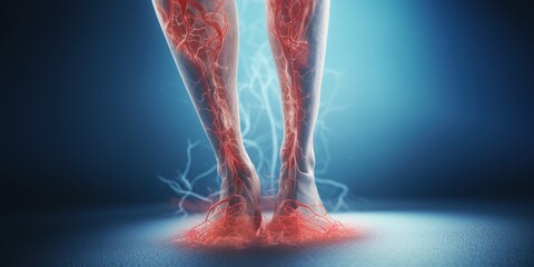 Close-up view of a leg affected by varicose veins , concept of Vascular disorder - obrazy, fototapety, plakaty