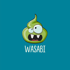 cartoon wasabi smiling character isolated on blue background. green wasabi paste