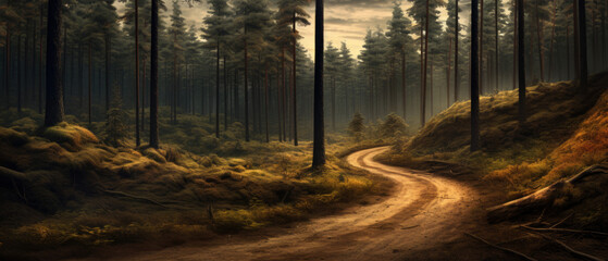 A winding dirt forest road. - obrazy, fototapety, plakaty