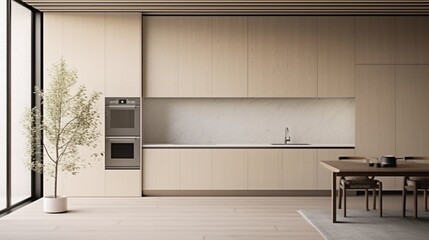 A minimalist kitchen concealing a hidden refrigerator within sleek, seamless cabinetry.