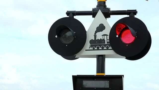 Railway signal working at railroad track
