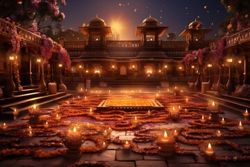Diwali Courtyard Elegance Created with Generative AI