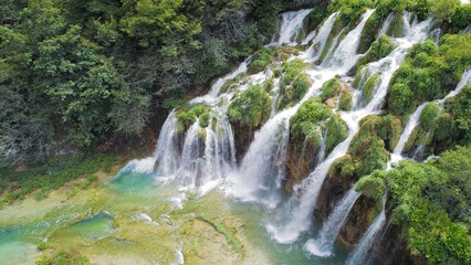 Waterfall in Plitvice Lakes in Croatia. A cascade of 16 lakes connected by waterfalls and a...