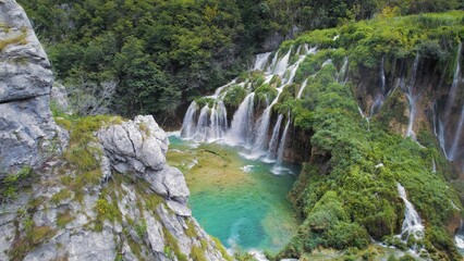 Waterfall in Plitvice Lakes National Park in Croatia A cascade of 16 lakes connected by waterfalls...