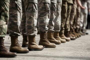 Soldiers legs boots military. Army defense. Generate Ai