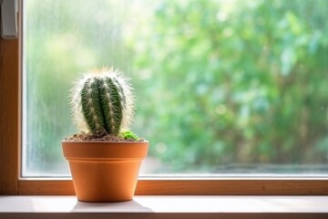 cactus plant on a wooden window sill