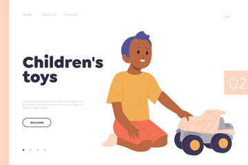 Children toys assortment for playroom, kindergarten and home activity landing page design template