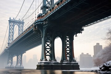 Obraz premium a snowy view of the manhattan bridge
