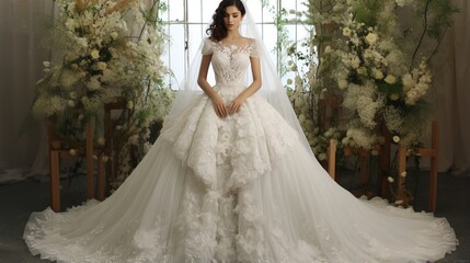 Fototapeta premium a bridal gown with intricate lace details for an elegant indoor wedding ceremony