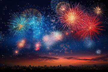 Fototapeta na wymiar Background of fireworks in the sky during New Year's Eve