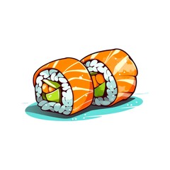 Sushi rolls on white background, cartoon style.